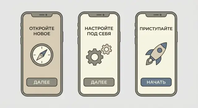 Онбординг за 3 экрана: сценарий первого входа без перегруза