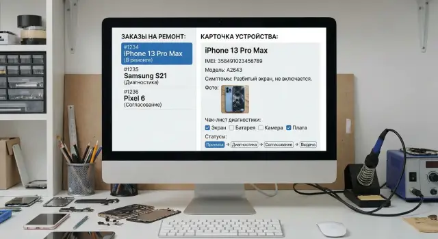 Веб-приложение для ремонта смартфонов: карточка и мастер-поток