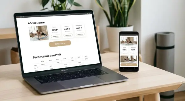 Сайт фитнес-студии: абонементы, расписание и оплата